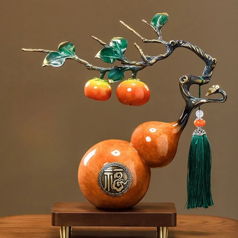 Persimmon Ruyi gourd ornament Chinese style living room office entrance decoration handicrafts moving gift housewarming new home