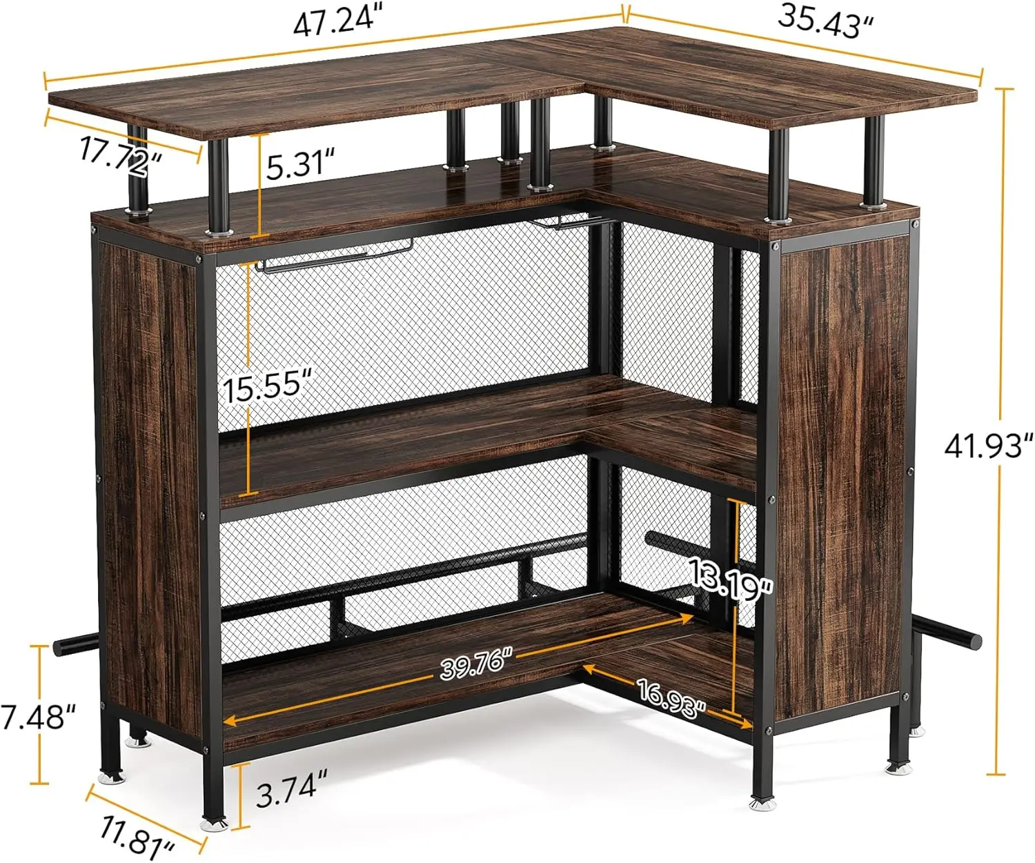 Tribesigns Home Bar Unit, L-shaped Bar Table with Stemware Racks and 2-tier Shelves, Corner Coffee Liquor Cabinet with Footrest