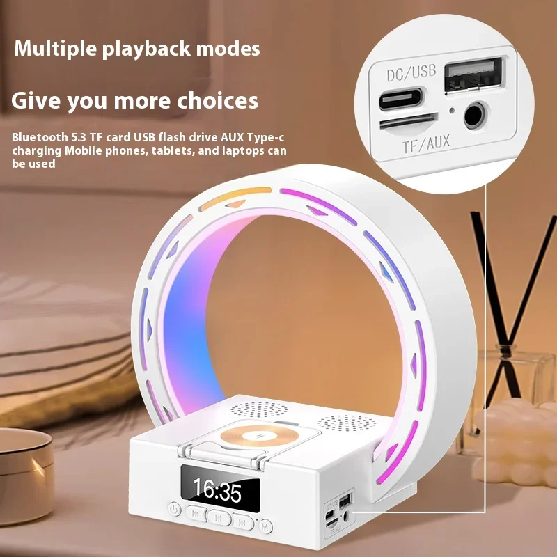 

Bluetooth Speaker Wireless Charging Small Night Lamp Seven-color Ambience Light Multifunctional Alarm Clock Atmosphere Light