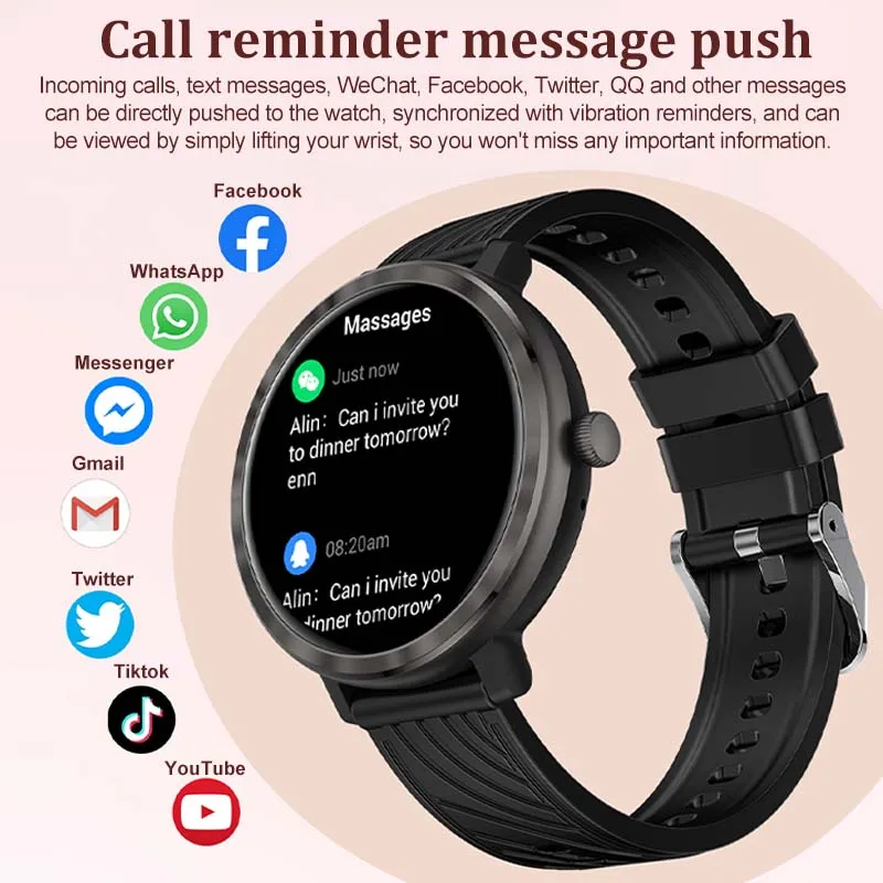 Reloj inteligente Amoled súper fino para hombres y mujeres, llamada Bluetooth, frecuencia cardíaca, monitor de salud, asistente de voz, MT55, 1,43 ", 2024