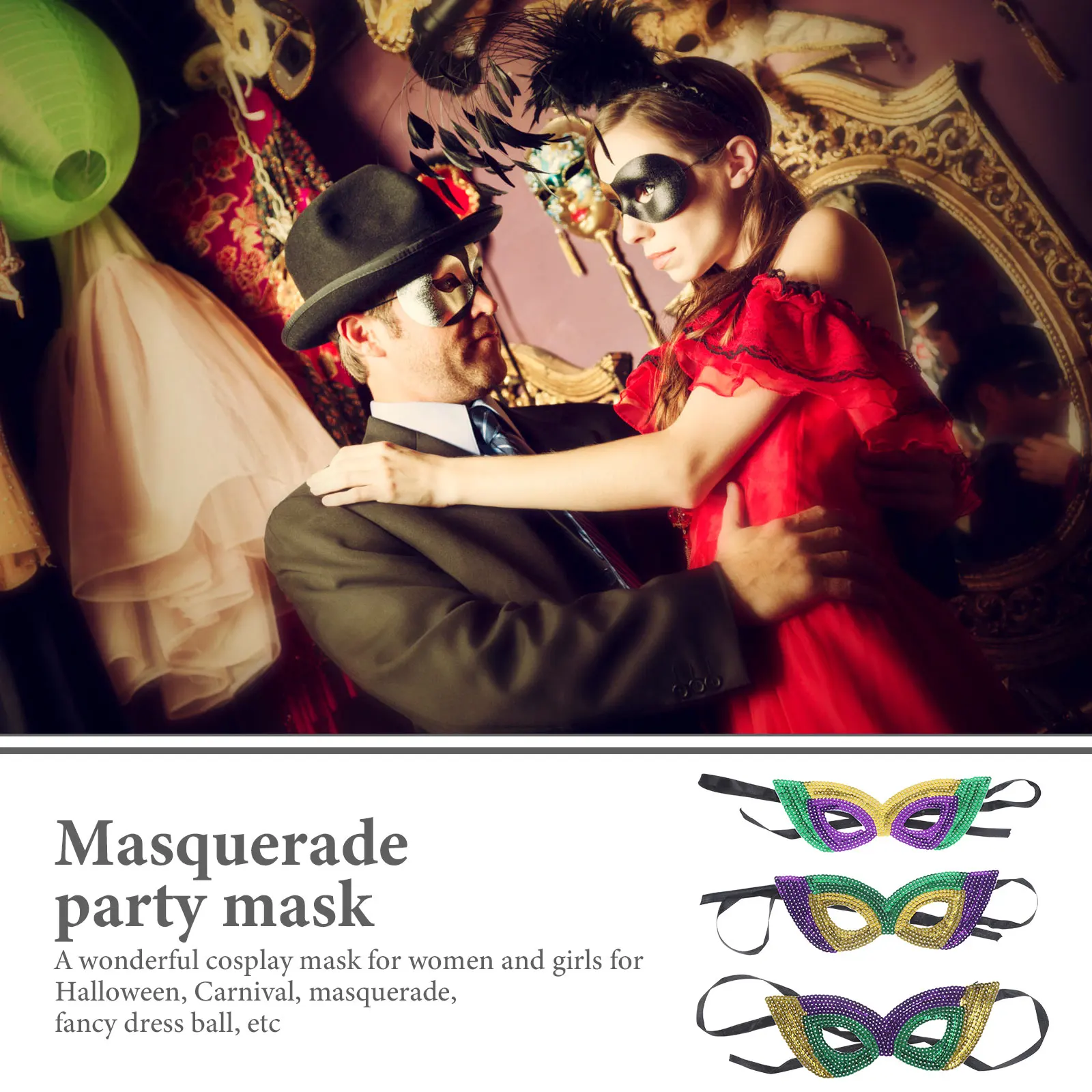 

6Pcs Mardi Gras Sequin Masquerade Mask Carnival Party Fancy Dress Cosplay Costume Mask Mardi Gras Confetti Cosplay Masks