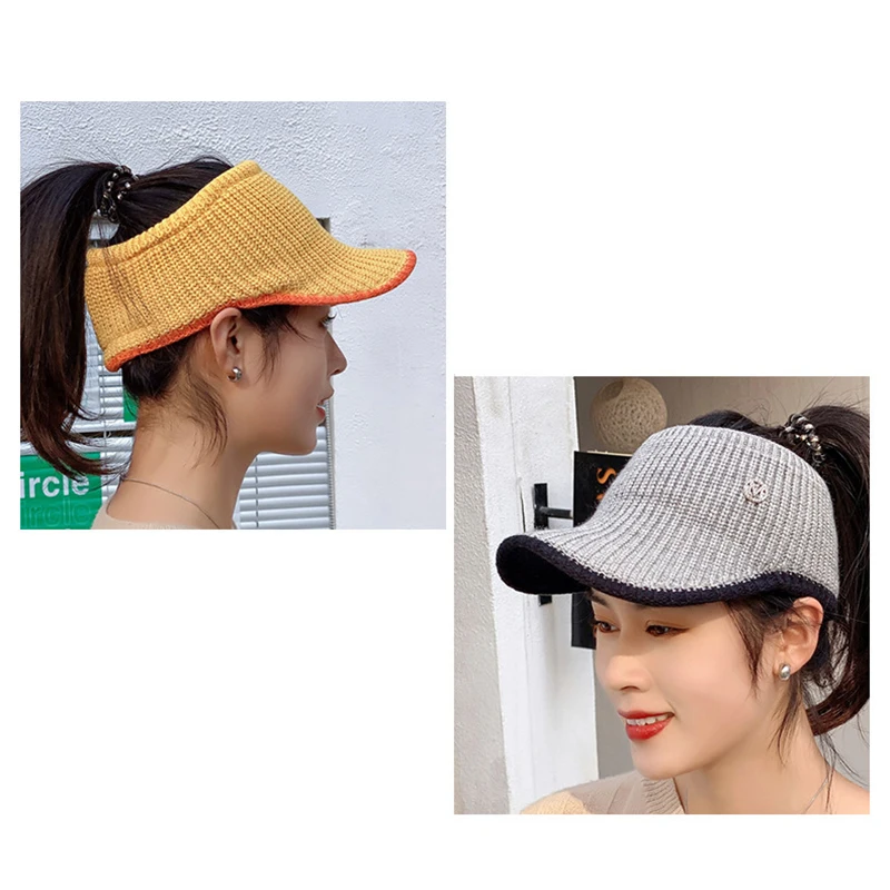 Berretto piatto lavorato a maglia Cappelli con coda di cavallo cava per esterni Cappellini con visiera per ragazze Cappellino snapback