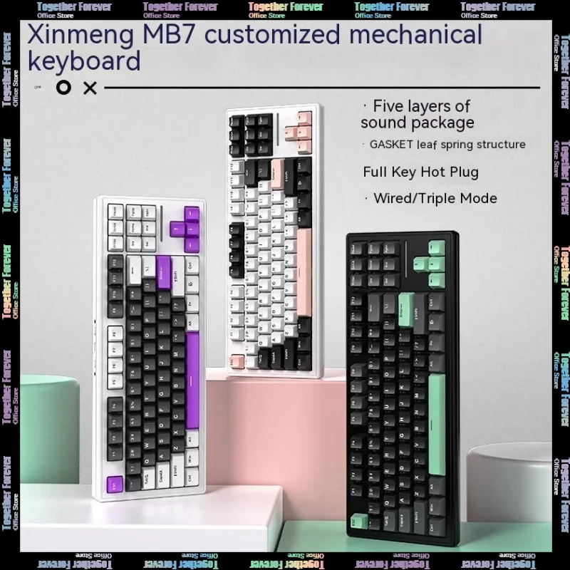 

Механическая клавиатура Xinmeng M87, хлопковая сэндвич-клавиатура с горячей заменой, трехрежимная, беспроводная, проводная, Rgb, с индивидуальным дизайном, игровая, для киберспорта, 87 клавиш