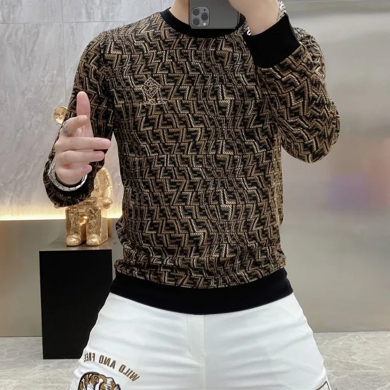 

Men's Clothing Autumn and Winter Casual Trendy Pullover Sweater Youth Fashion Printed Handsome Base Shirt Top