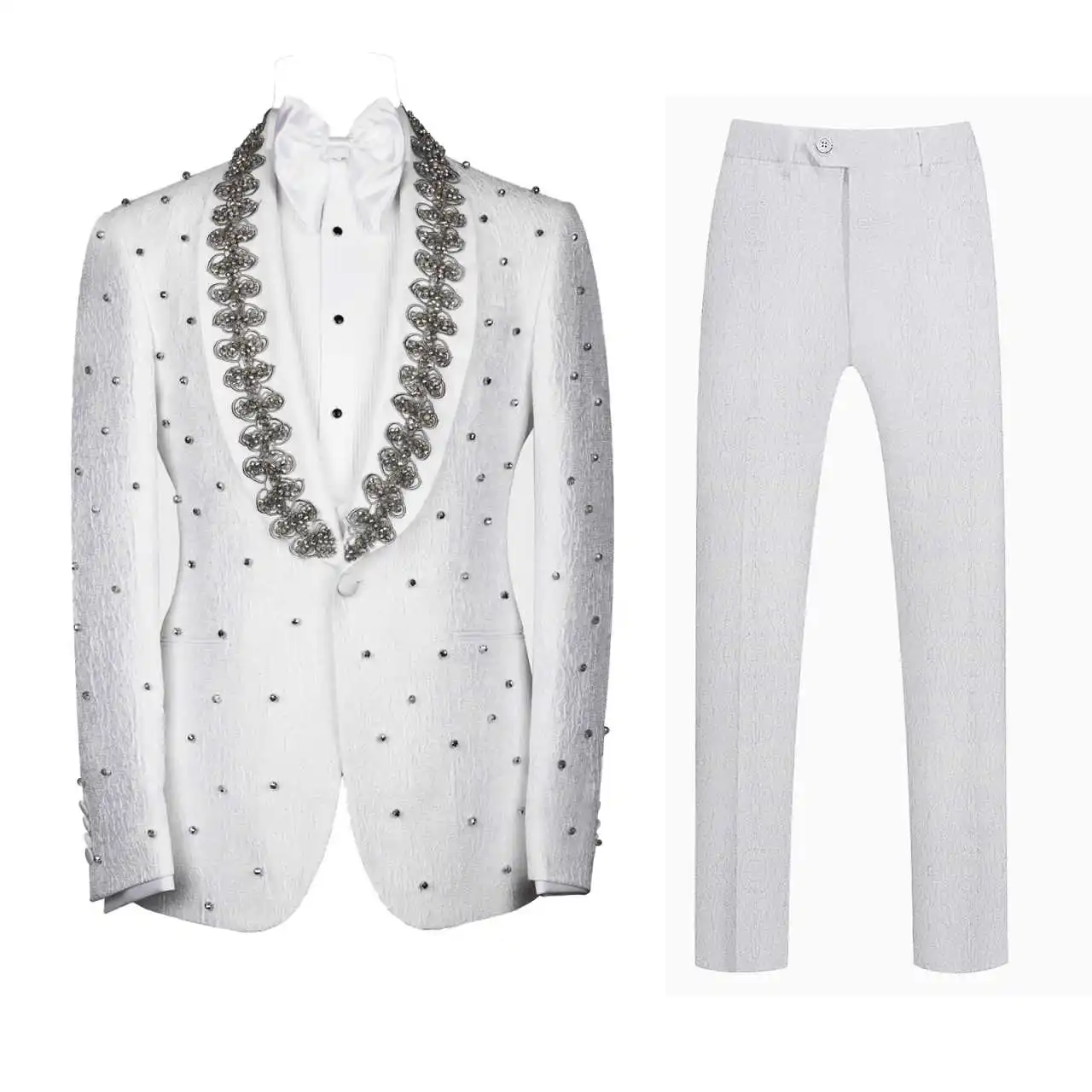 

Fashion Wedding Men Suits New Business Suit Handsome Beads Tailor-Made Groom 2-PCs Formal Occasions Party Plus Size Customized