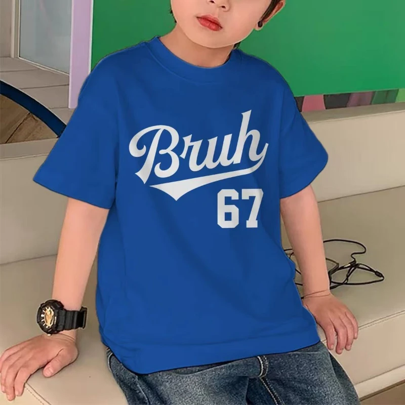 

Summer Teen Cotton T-shirt Six Seven Letter Print Top Kids Clothes Fashion T-shirt Baby Boys Girls Cute Short Sleeve Kid Wear