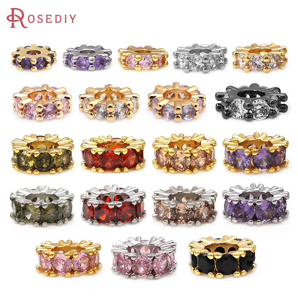 18K Gold Farbe Messing Zirkon Großes Loch Spacer Perlen Armbänder Hochwertige Schmuck Zubehör Herstellung Halskette Ohrringe