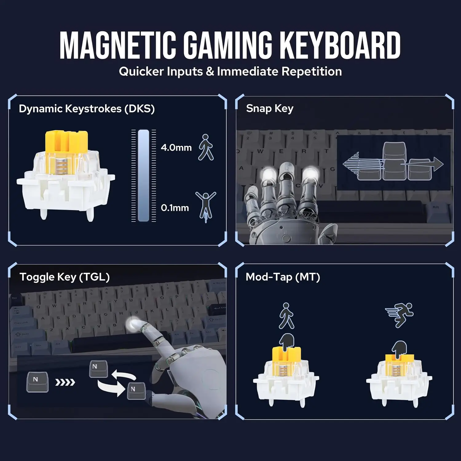 AJAZZ AK680 MAX Magnetic Switch Wireless Mechanical Keyboard Tri-Mode Hot Swap 8k Gaming Bluetooth Keyboard 68 keys PC eSports