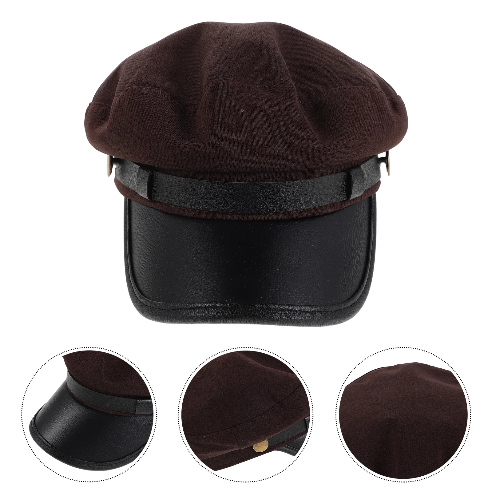

Brown Newsboy Cap Vintage Chauffeur Hat For Men Women Unisex Sailor Beret Flat Top Costume Hat Halloween Parade