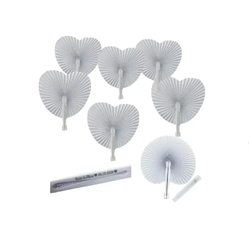 

20/120pcs Free customization ofwhite heart-shaped folding fans, blank paper plastic handles, birthday party decorations