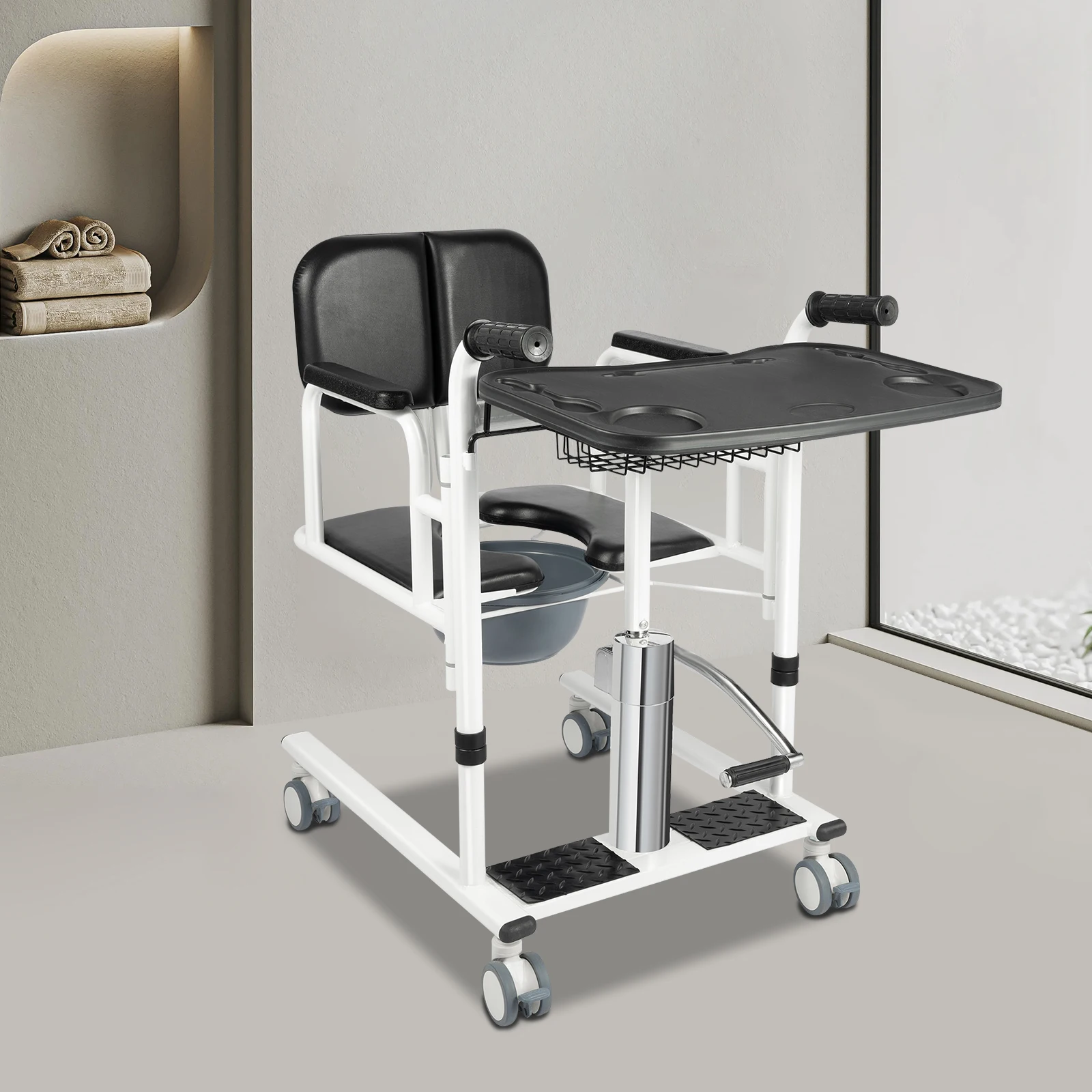 Hydraulischer Patientenlifter für den Heimgebrauch, tragbarer Transferstuhl mit 4 Universalrädern & 180°-Drehung ° Liegesessel, 150 kg Tragkraft, Pflegehilfe für Senioren (Schwarzes Display, gleiche Spezifikationen für Orange & Blau) – Detail 16