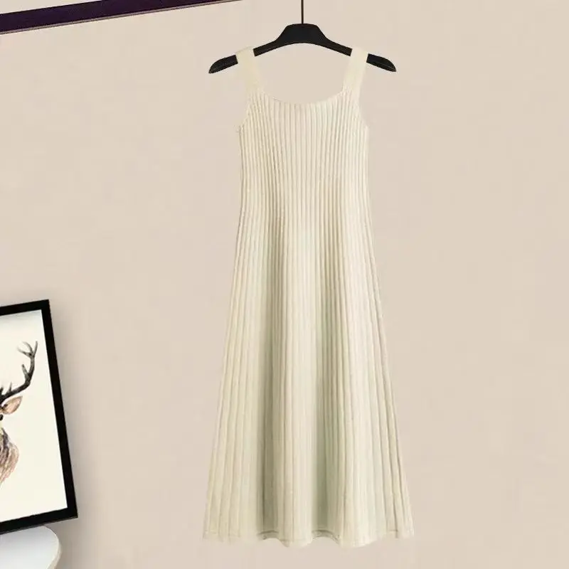 Ensemble pull et robe slim pour femme, grand manteau, version coréenne, automne et hiver, nouveau, 2 pièces, 2023