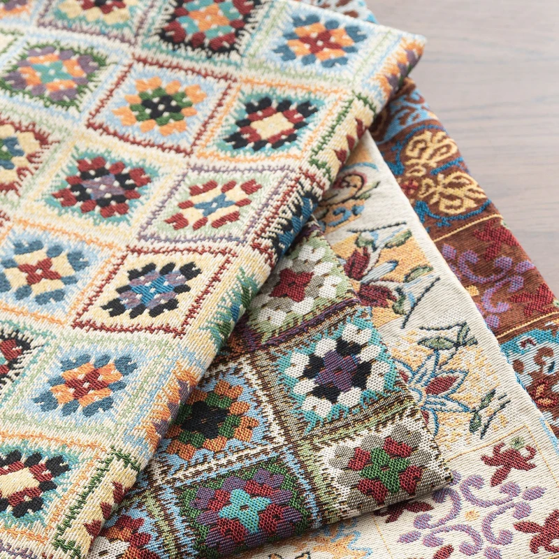 

Ethnic Style Moroccan Jacquard Fabric Contrasting Color Checkered Pattern for DIY Clothing Outerwear Bags Tablecloths