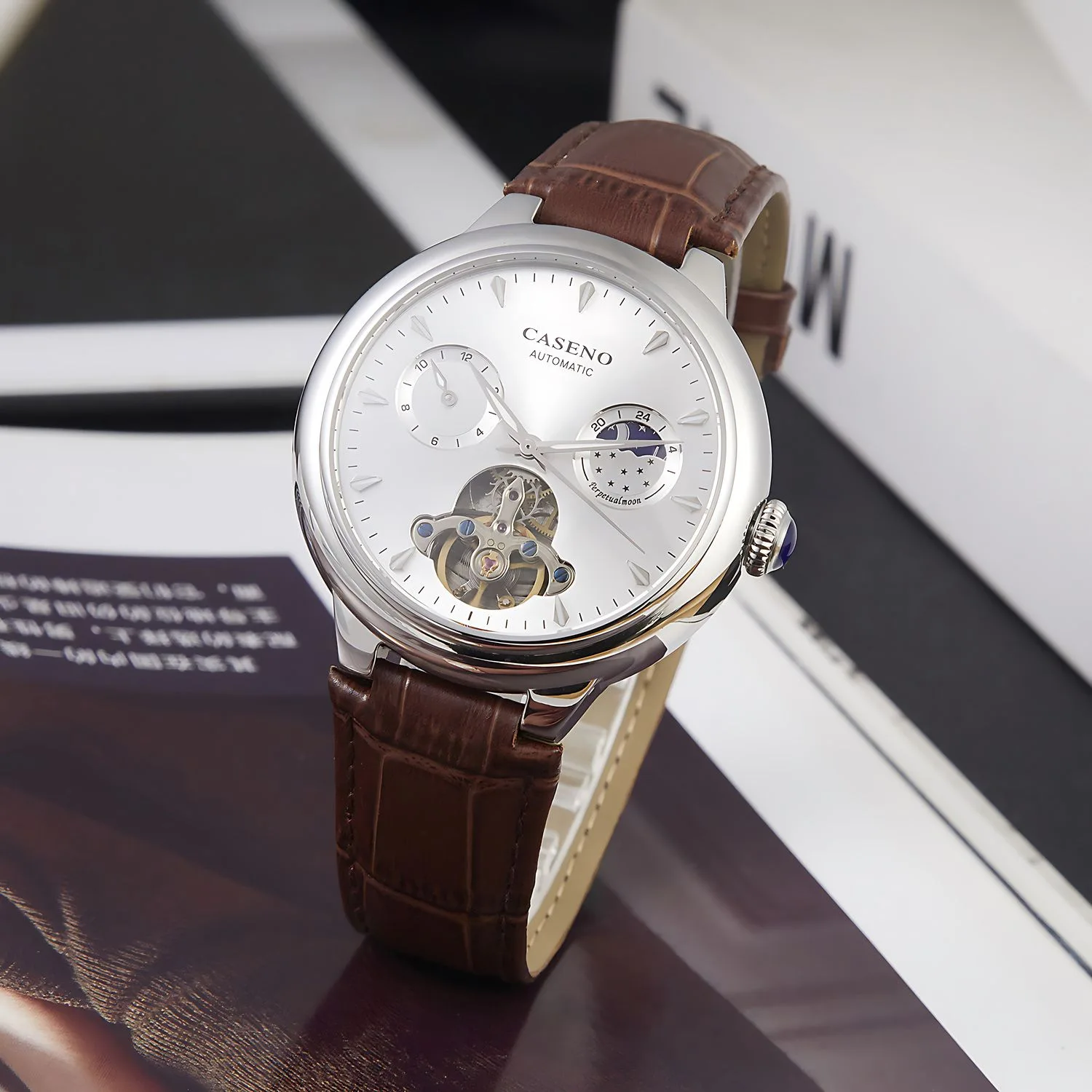 CASENO-reloj mecánico totalmente automático de acero de precisión, Tourbillon con brillo nocturno fuerte, 6996GTH