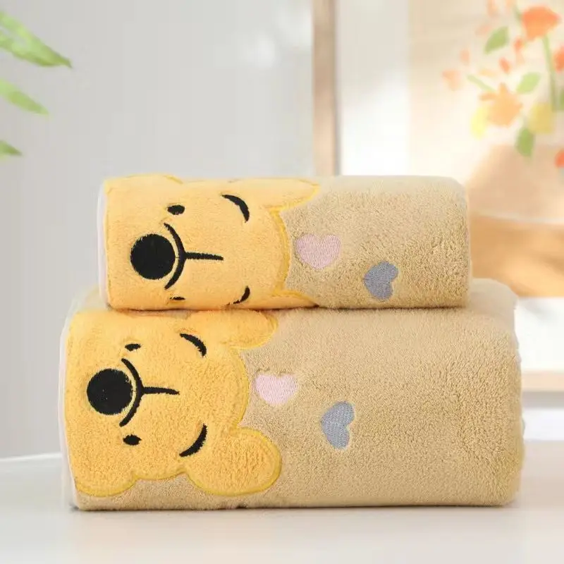 Thickened coral velvet bath towel Embroidery Pooh Bear towel Bath towel set Household towel Children\'s cartoon bath towel