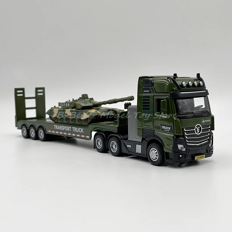 

1:50 Diecast Transport Model Toy Tractor and Flatbed Semi-Trailer With Tank Pull Back With Sound & Light Children Gifts