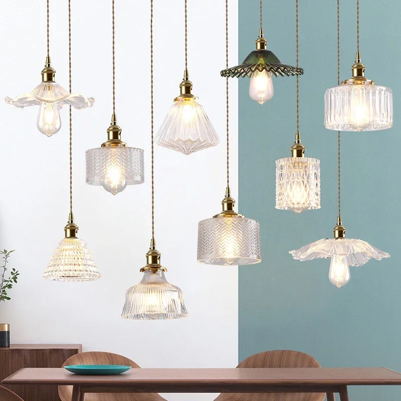 Nordic Glass Pendant Light  Lamp Copper  Brass Creative Minimalist E27 Transparent shade For Restaurant