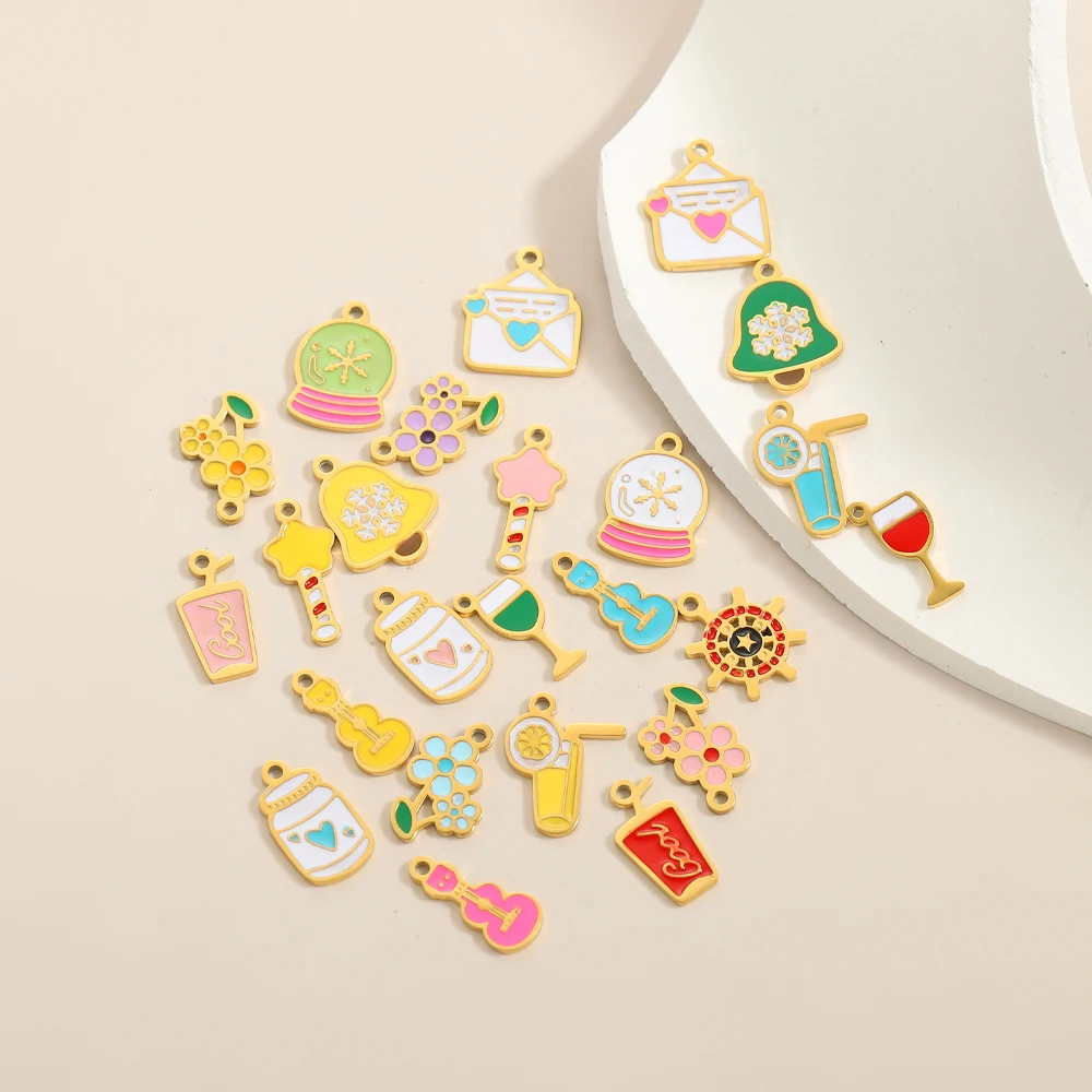 

CARLIDANA 2PCS Manna High Quality Stainless Steel Emenal Flower Drinks Gold Color Non Tarnish Beach Ocean Charms for DIY Jewelry