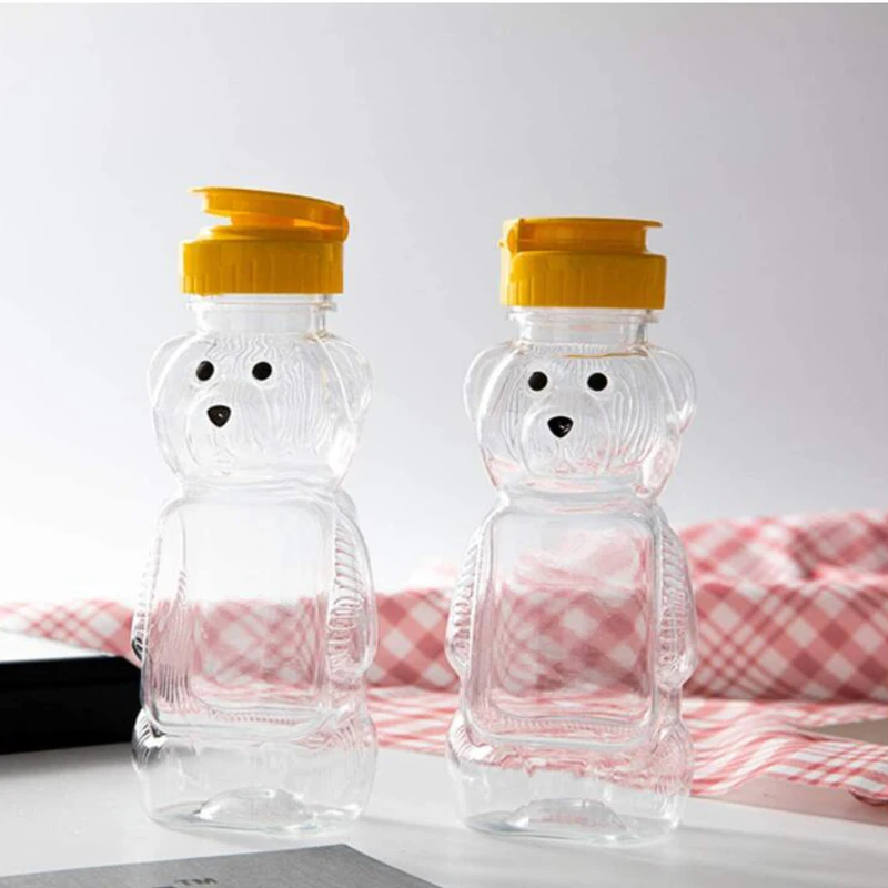 10 Pcs 240ml Plastic Squeeze Condiment Bottles Bear Shape Honey Sauce Mustard Jam Dispenser Honey Bottle Extrusion Bottle