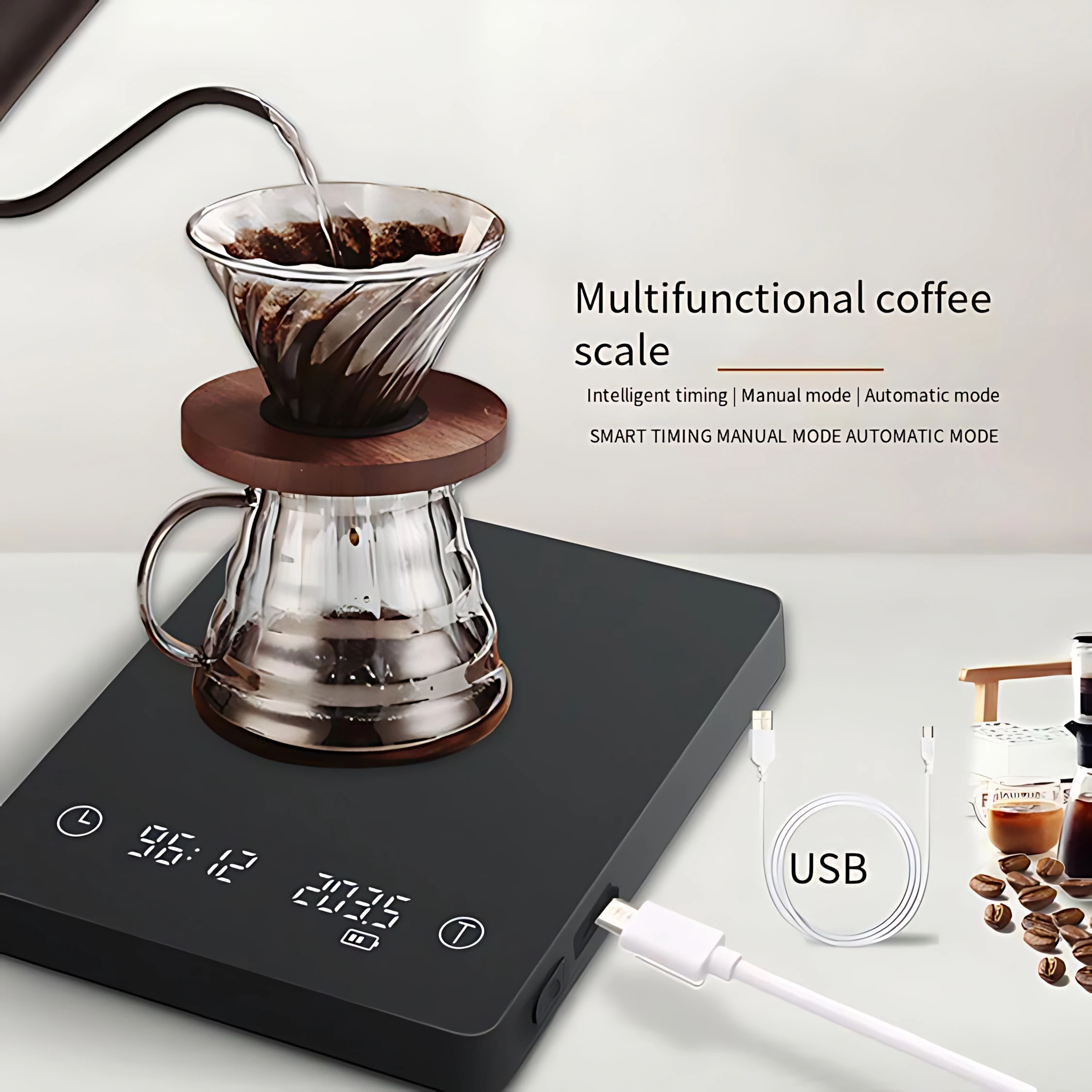 Basic 3 Black Mirror Pour Over Coffee Scale Espresso Scale,Flow Rate, Auto Timer,Ratio, 3 Brewing Modes, 2kg Capacity