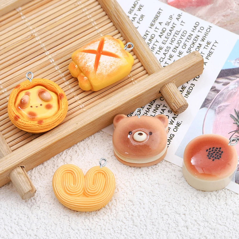 10PCS Shiny Cartoon Bear Bread Series Flat Back Charms For Earrings Bracelet Hairpin DIY Jewelry Pendants Decoration Accessories
