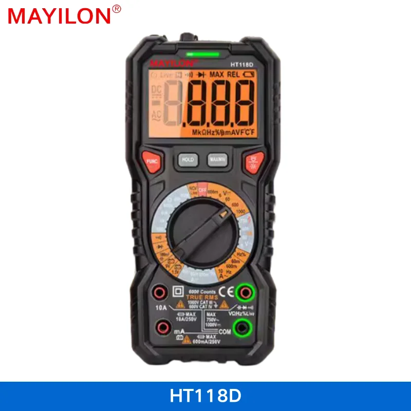 MAYILON HT118A HT118C HT118D High Precision Multimeter Capacitance Data Hold AC DC Ohm Hz NCV Live Duty Tester