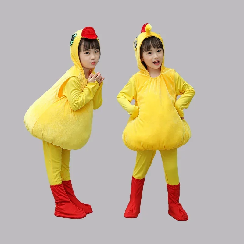 Costume da Halloween con cappuccio, pollo, pulcino, anatra, tuta gialla, per bambini, bambini, adulti