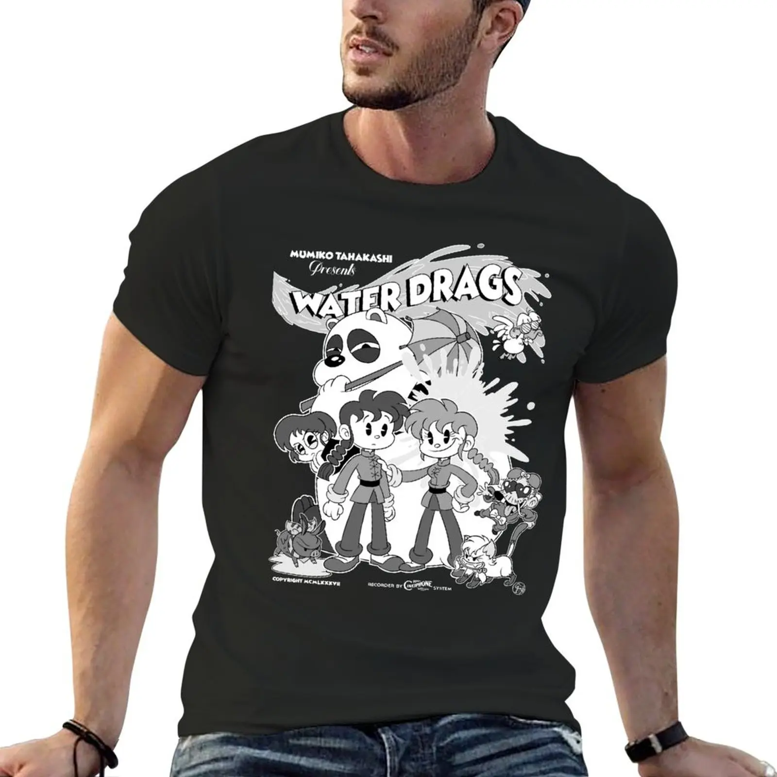 Ranma Water Drags 30s Retro anime old 30s Cartoon T-shirt aesthetic clothes cute tops t shirts for men