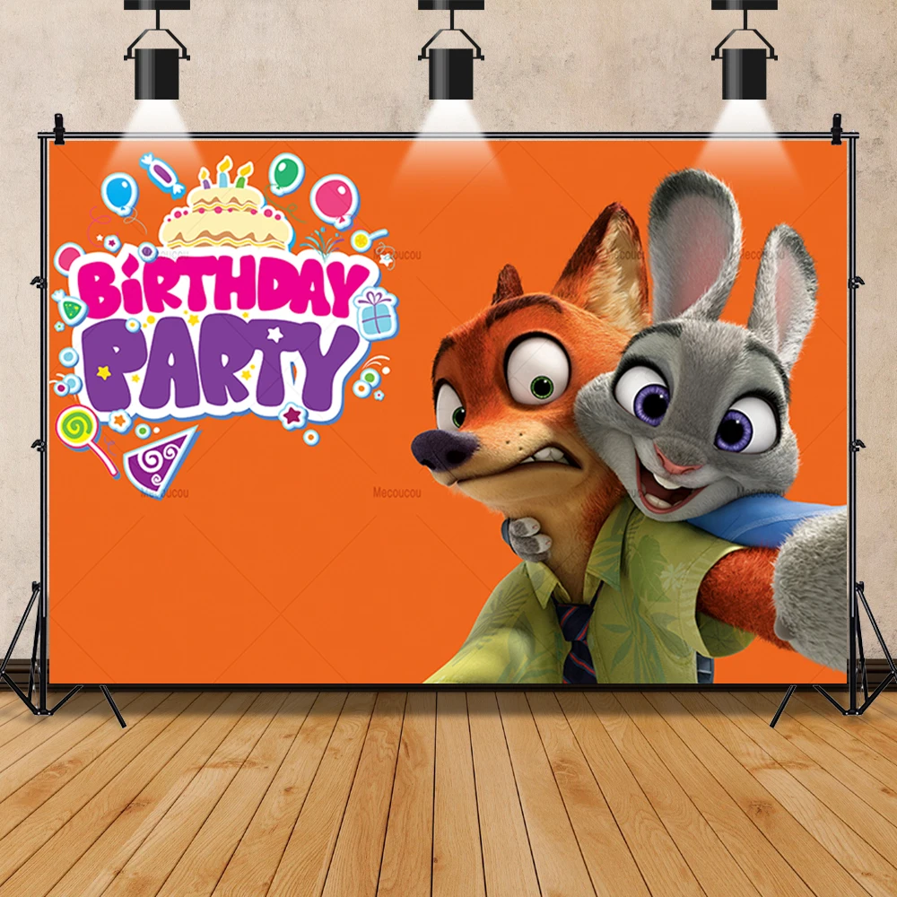 Disney Zootopia Judy Nick Cartoon Baby Girl Gifts Birthday Party Banner Backdrop Custom Child Room Photo Poster Decor Background