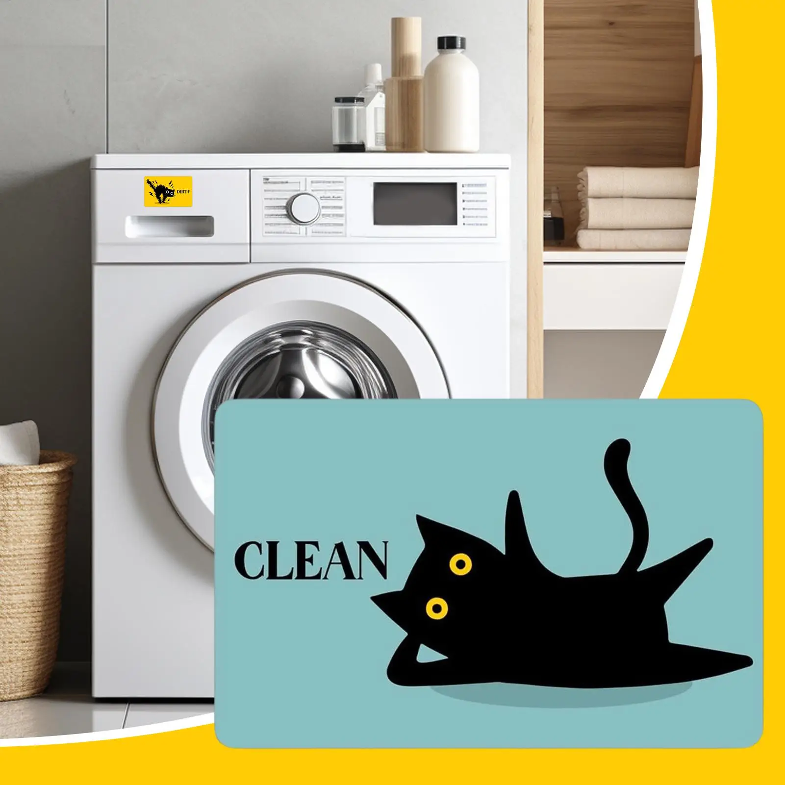 Dishwasher Magnet Clean Dirty Sign Double Sided Cute Cat Print Strong Magnetic Kitchen Decor Fridge Home Apartment Accessory