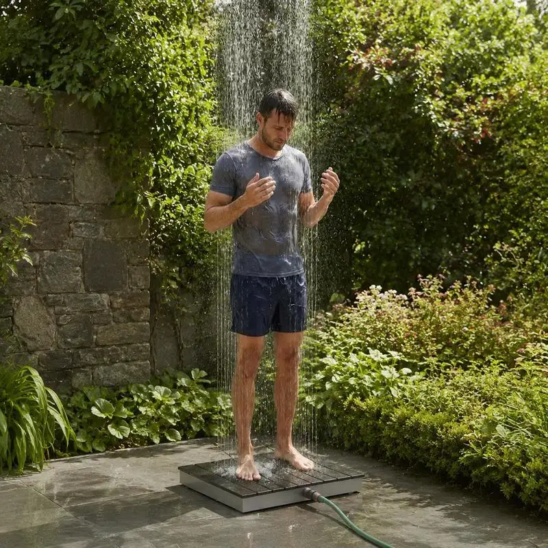 Douche de jardin extérieure, douche autoportante en WPC et acier inoxydable 201 Anthracite, système de douche extérieur, douche pour piscine, robinetterie de douche extérieure