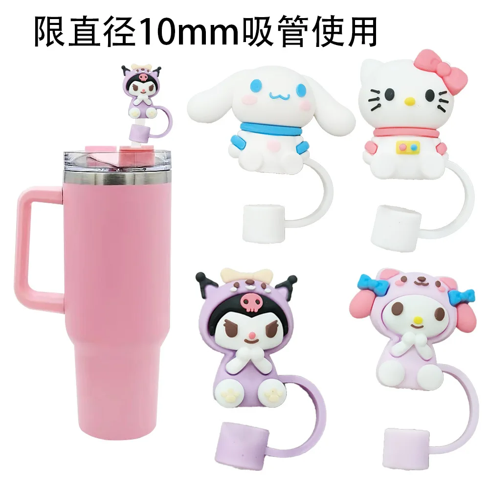 Sanrio Cartoon Cute Silicone Straw Hat Hello Kitty My Melody Kuromi Cinnamoroll Mini Dust Cap Straw Accessory Ornament