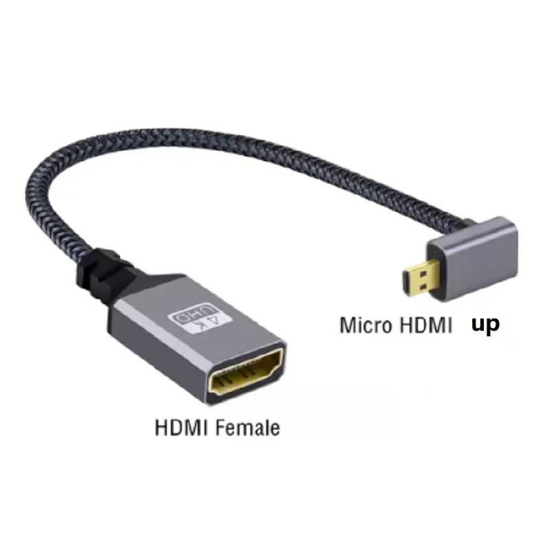 0.2m 4K 60Hz Micro HDMI to HDMI-Compatible Male To Female Extension Cable Micro HDMI 2.0 Left UP Cable for Smart Camera HDTV
