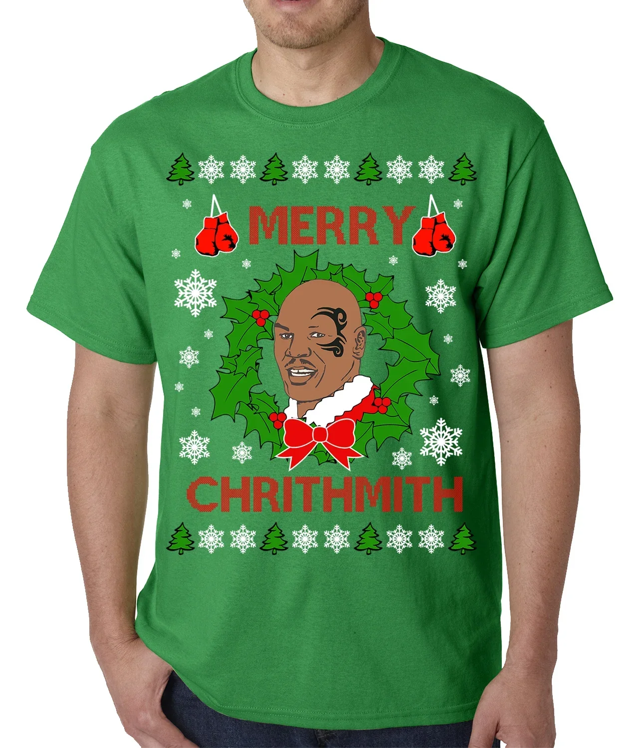Ugly Christmas Sweater Mike Tyson Merry Chrithmith T-Shirt 100% Cotton O-Neck Summer Short Sleeve Casual Mens T-shirt Size S-3XL