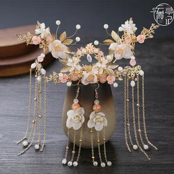 Hanfu Ancient Costume Female Headwear Retro Chinese Style Hair Crown Earrings Hairpin Tassel Beautiful Jewelry Accessories