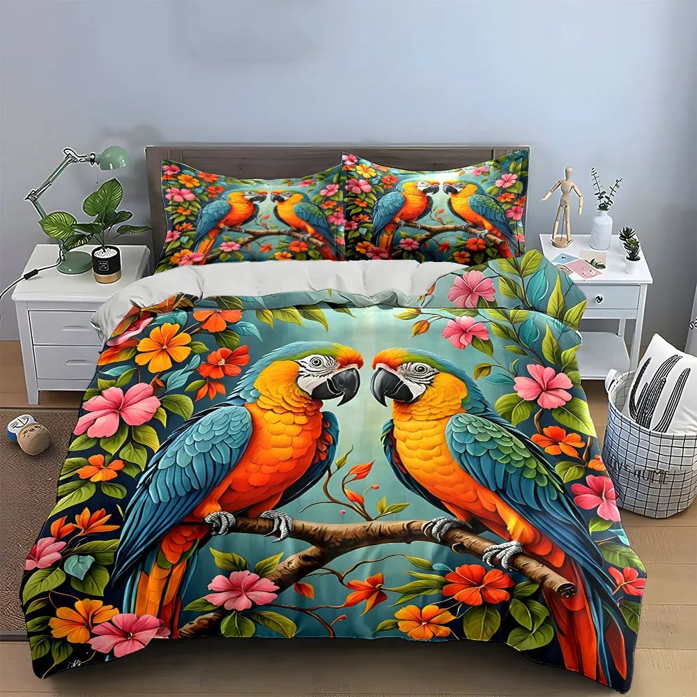 Colorful Parrots Wall Art Trio Multiple sizes kid's and adults' bedroom Exquisite 3PC bedding set, gift