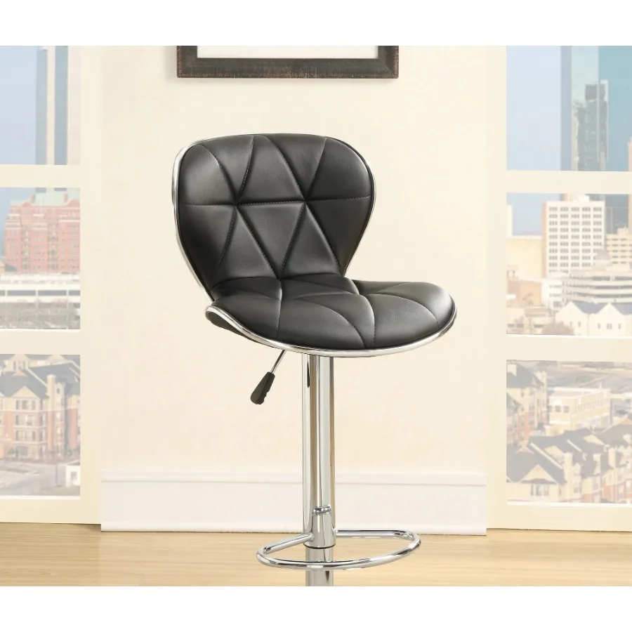블랙 인조 가죽 스툴 카운터 높이 의자 2개 세트 높이 조절 가능 주방 아일랜드 스툴 가스 리프트 크롬 베이스.