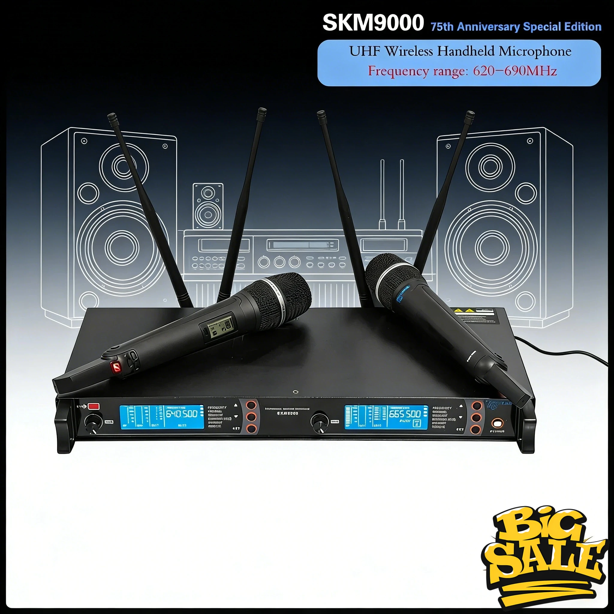 

2026 HOT SKM9000 Специальная юбилейная серия к 75-летию: Профессиональный беспроводной ручной микрофон UHF 620-690 МГц