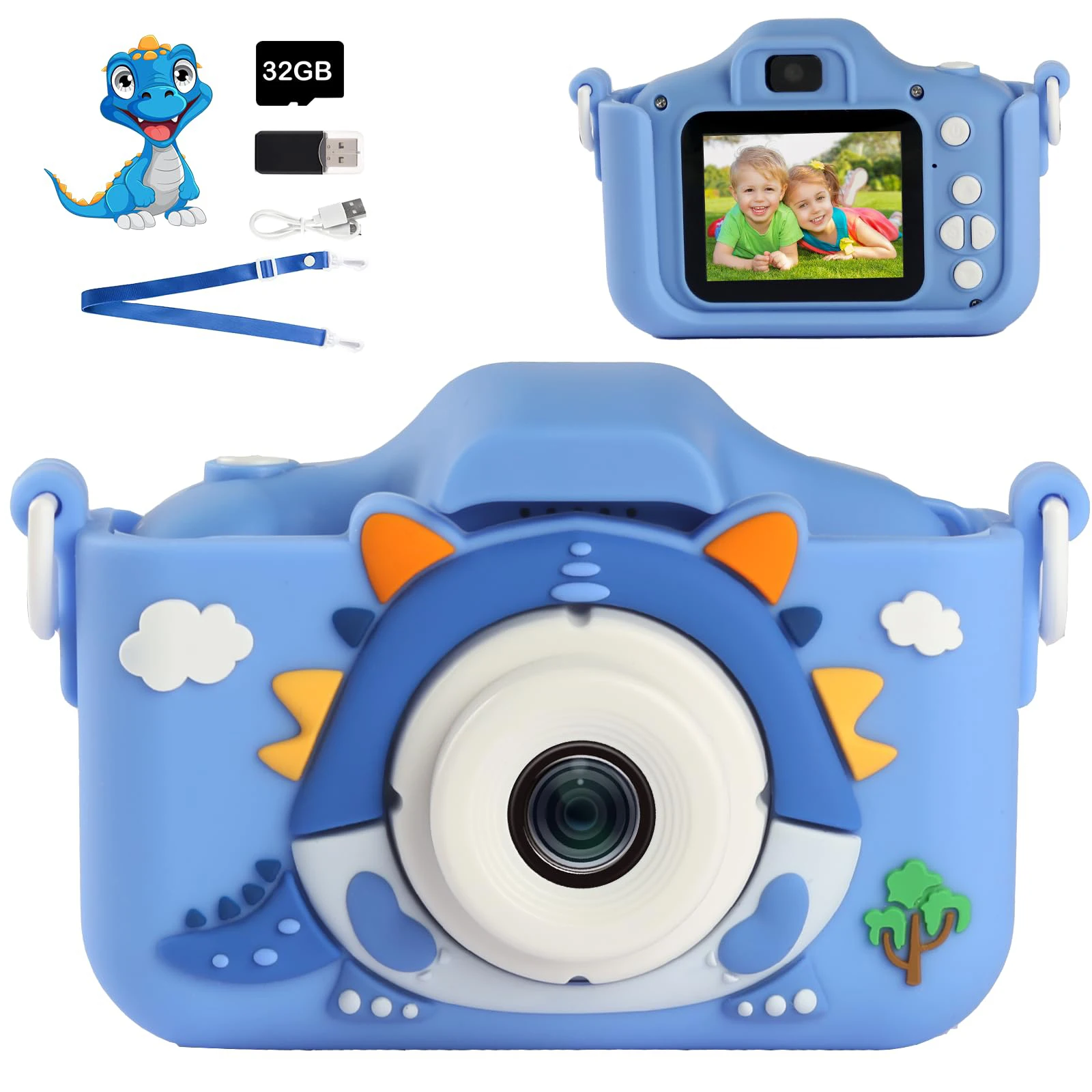 Children Camera Cartoon Toys 1080P HD Digital Camera for Boys/Grils With 32G SD Card Selfie Outdoor Toys Christmas Birthday Gift