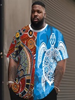Men'S Plus Size Australian Summer T-Shirt - Vibrant Kangaroo & Aboriginal Art Print, Comfortable Casual Crew Neck, Short Sleeve
