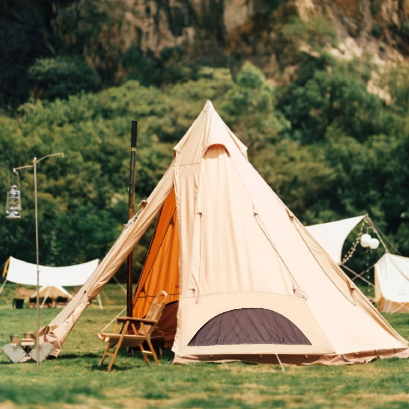 

Cotton tent outdoor waterproof camping family tent polyester cotton pointed tent