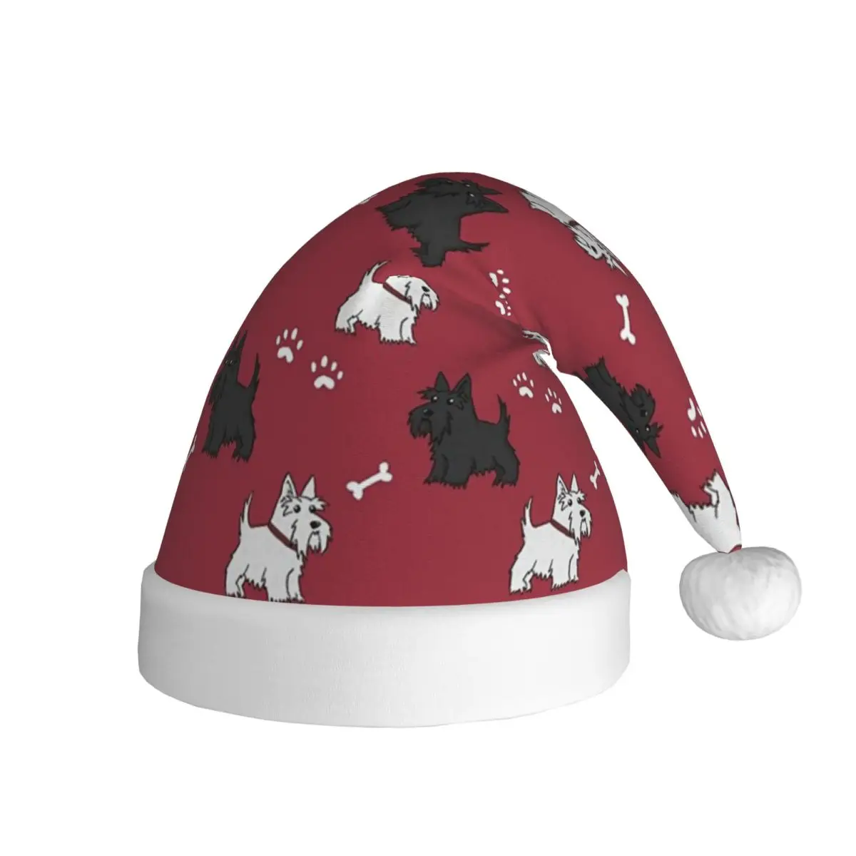 Red Scottish Terrier Dog Anime Cartoon Christmas Hats for Adult Scottie Tartan Skye Santa Hat Cap Christmas Party Decor Gift