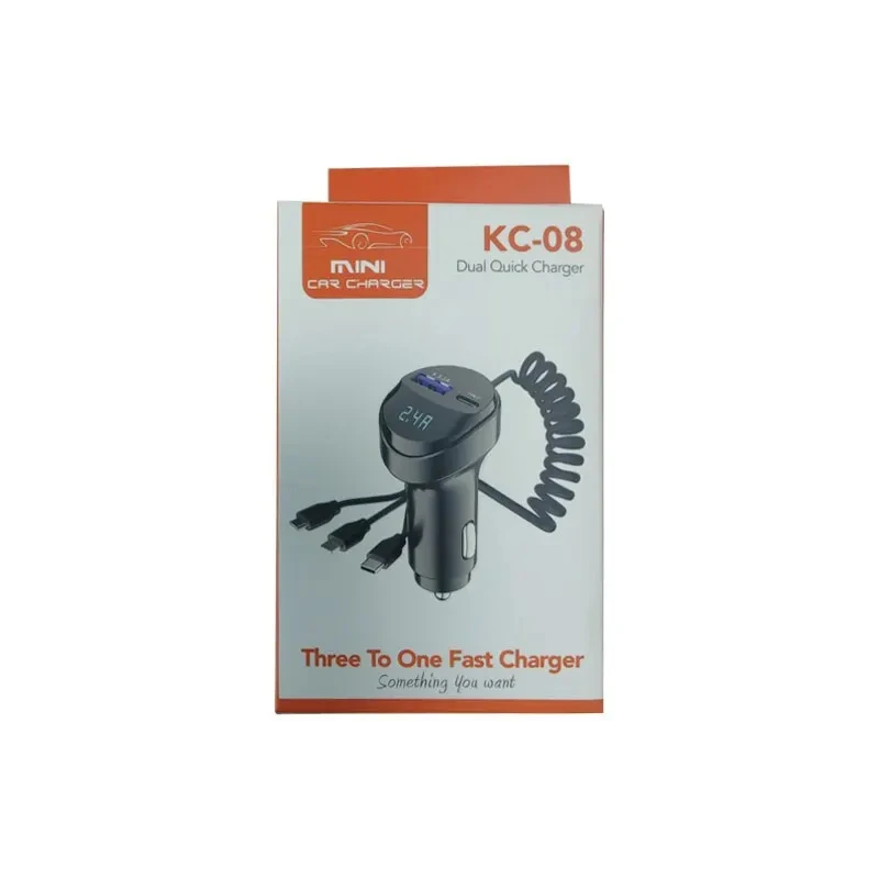 3 in 1 Car Charger Cables Adapters With 3.1A USB Type C for Samsung IPhone Huawei Quick Charging Chargers with Digital Display