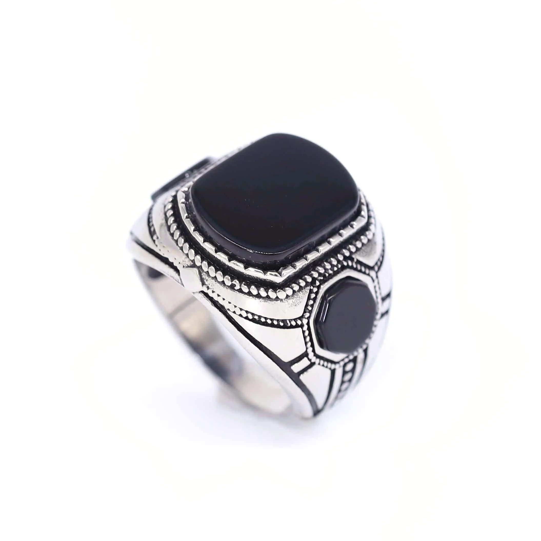 

Ins Hot Sale Items Black Onyx Stainless Steel Boho Ring Women Men