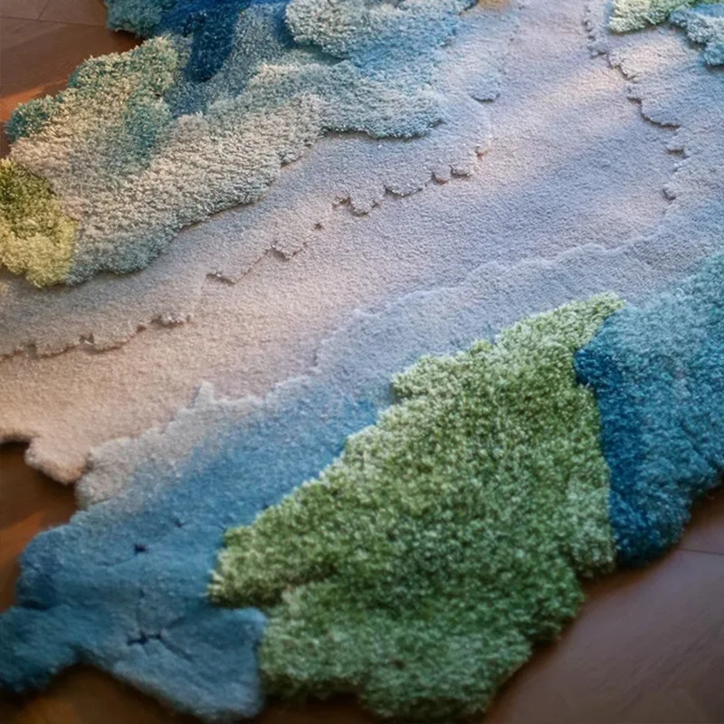 Alfombra puramente tejida a mano, alfombra turquesa de lana para sala de estar de villa de alta calidad