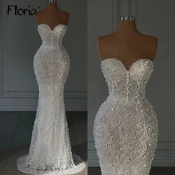 Full Pearls Crystal Beading Vestido de noite, lindo Mermaid Sweetheart Prom Dress, Corset Back, Wedding Party Gown, Mais tamanhos