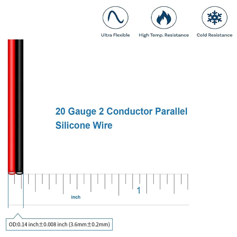 20 AWG 2-Conductor Parallel Silicone-Coated Wire, Red and Black Dual-Core Jumper Cable Reel (50 feet or 100 feet)