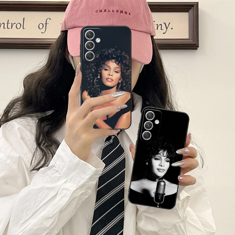 Whitney Houston Phone Case for Samsung Galaxy S24 S23 S22 S21 S20 S10 S9 Plus FE Ultra Lite Black Smartphone Cellphones