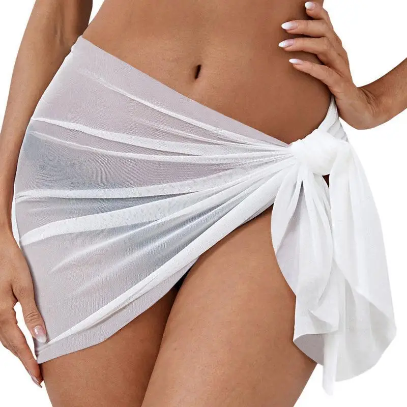 Women Summer Short Sarongs Swimsuit Coverups Beach Bikini Wrap Sheer Short Skirt Chiffon Scarf Cover Ups For Swimwear