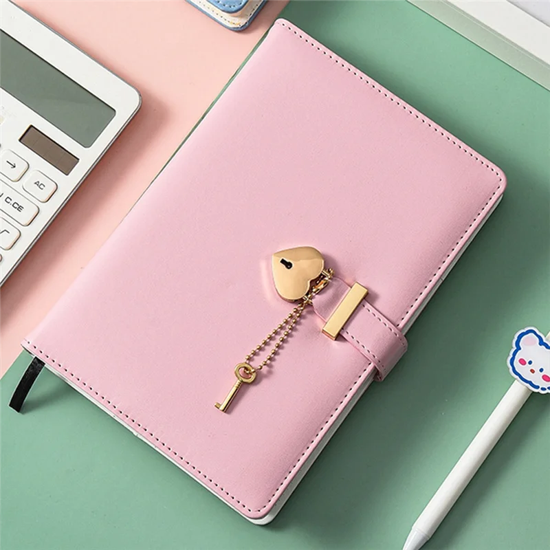 

Upgraded Notepad Thickened Heart-Shaped Lock Cute Girl Love Lock Diary Girl Birthday Gift (Pink,1 Set)